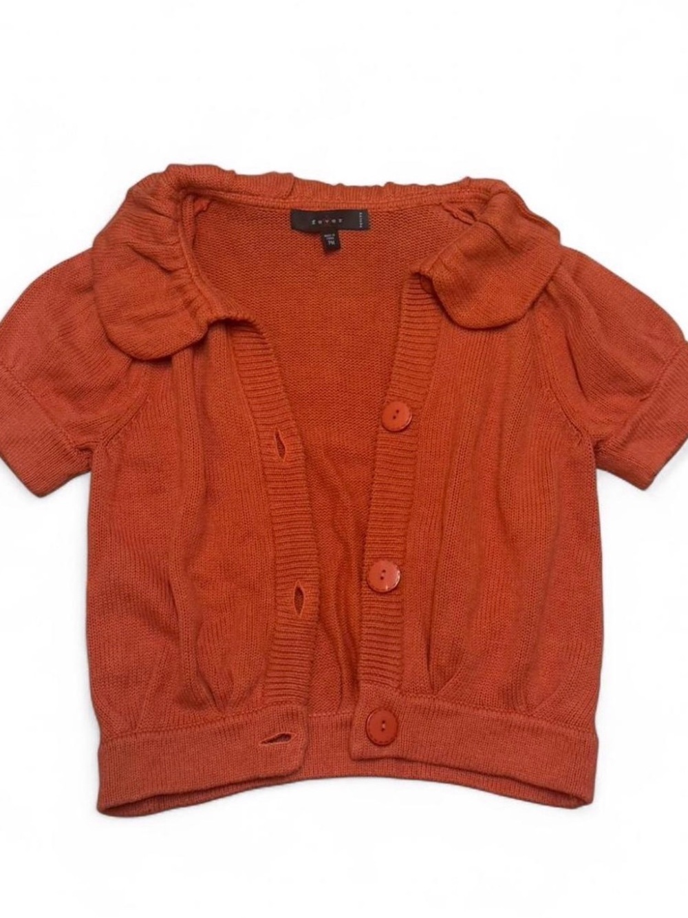Rust Orange Short-Sleeve Button Cardigan ruffle collar size pmedium